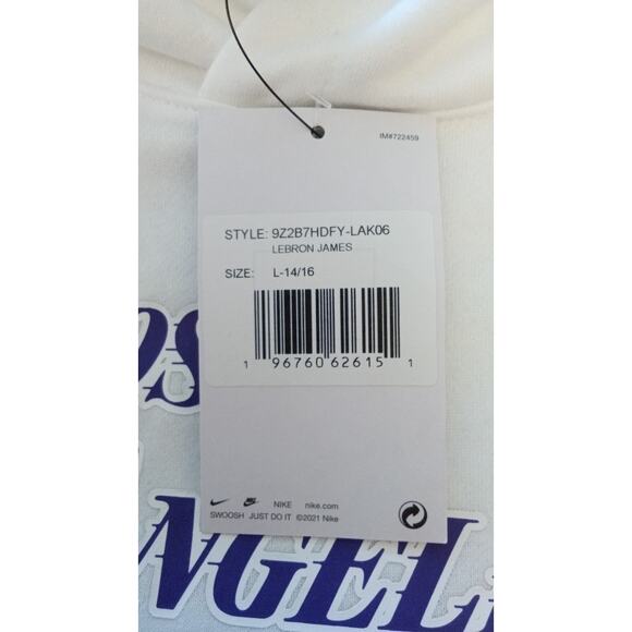 Los Angeles Lakers Lebron Jame #6 Nike White Hoodie Youth L (14-16) - Picture 6 of 6